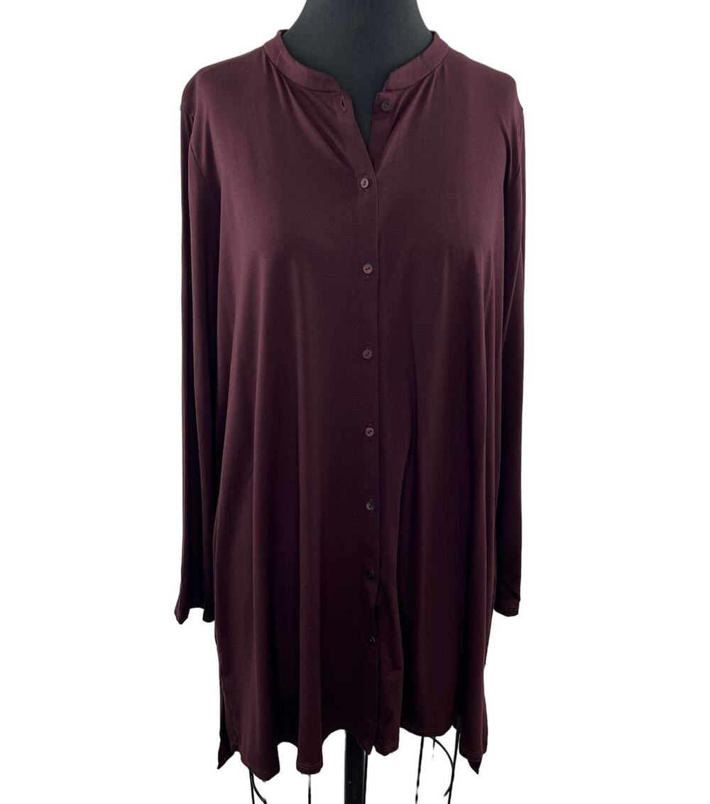EILEEN FISHER Purple Stretch Tencel Button-Up Long Sleeve Tunic Top Oversized L